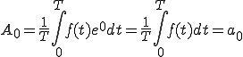  A_0 = \frac{1}{T}\int_0^{T} f(t)e^{0}dt = \frac{1}{T}\int_0^{T} f(t)dt = a_0
