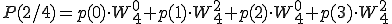  P(2/4) = p(0)\cdot W_4^{0} + p(1)\cdot W_4^{2} + p(2)\cdot W_4^{0} + p(3)\cdot W_4^{2} 