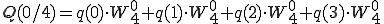  Q(0/4) = q(0)\cdot W_4^{0} + q(1)\cdot W_4^{0} + q(2)\cdot W_4^{0} + q(3)\cdot W_4^{0} 