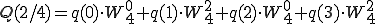  Q(2/4) = q(0)\cdot W_4^{0} + q(1)\cdot W_4^{2} + q(2)\cdot W_4^{0} + q(3)\cdot W_4^{2} 