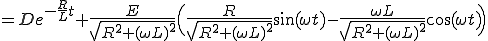  = De^{-\frac{R}{L}t} + \frac{E}{\sqrt{R^2 + (\omega L)^2}}\Big( \frac{R}{\sqrt{R^2 + (\omega L)^2}}\sin(\omega t)-\frac{\omega L}{\sqrt{R^2 + (\omega L)^2}}\cos(\omega t)\Big)  